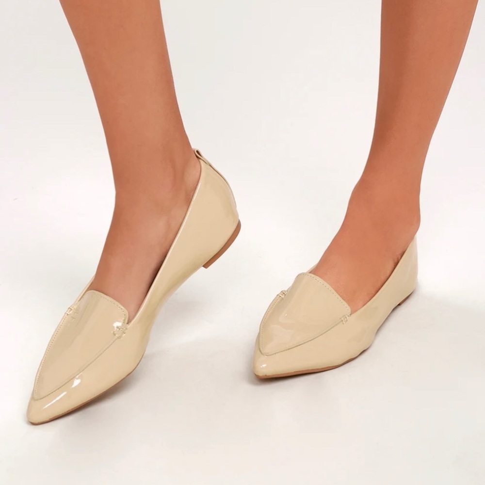 LuLus Emmy Nude Patent Pointed Loafers